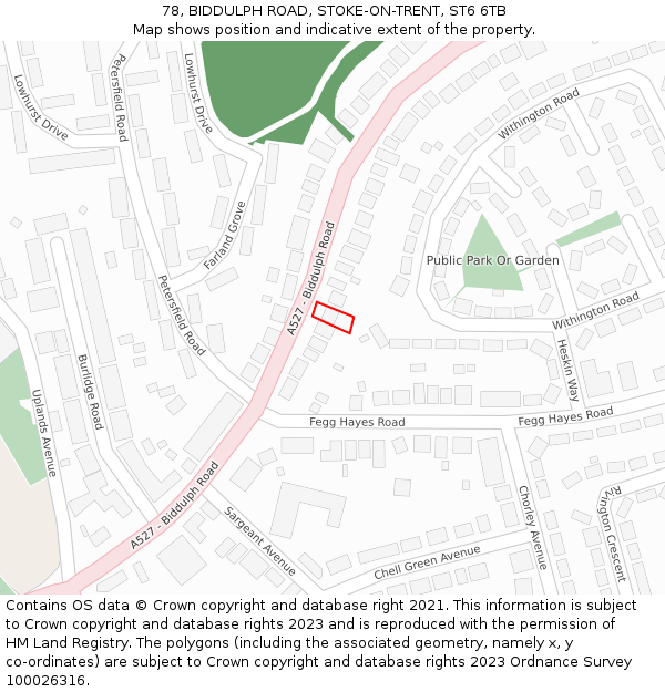 78, BIDDULPH ROAD, STOKE-ON-TRENT, ST6 6TB: Location map and indicative extent of plot