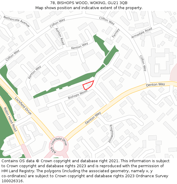 78, BISHOPS WOOD, WOKING, GU21 3QB: Location map and indicative extent of plot
