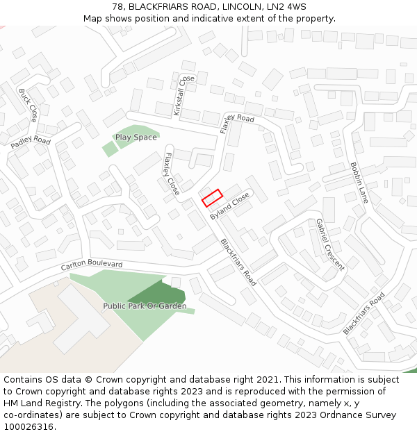 78, BLACKFRIARS ROAD, LINCOLN, LN2 4WS: Location map and indicative extent of plot