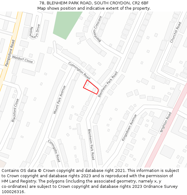 78, BLENHEIM PARK ROAD, SOUTH CROYDON, CR2 6BF: Location map and indicative extent of plot