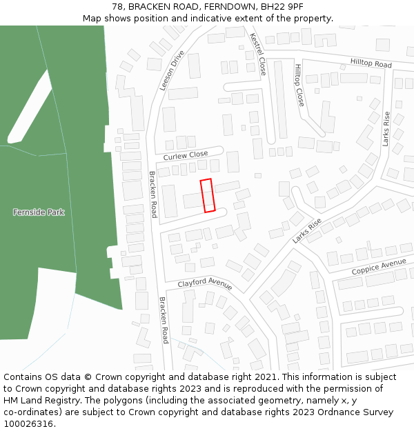 78, BRACKEN ROAD, FERNDOWN, BH22 9PF: Location map and indicative extent of plot