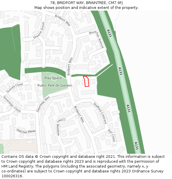 78, BRIDPORT WAY, BRAINTREE, CM7 9FJ: Location map and indicative extent of plot
