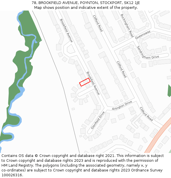 78, BROOKFIELD AVENUE, POYNTON, STOCKPORT, SK12 1JE: Location map and indicative extent of plot