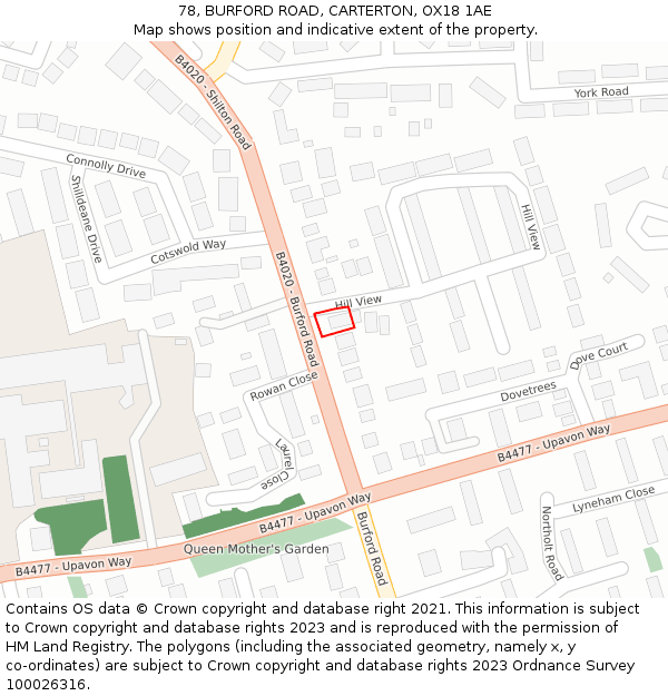 78, BURFORD ROAD, CARTERTON, OX18 1AE: Location map and indicative extent of plot