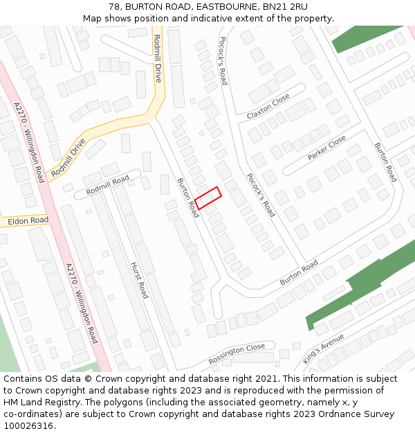 78, BURTON ROAD, EASTBOURNE, BN21 2RU: Location map and indicative extent of plot