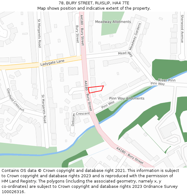 78, BURY STREET, RUISLIP, HA4 7TE: Location map and indicative extent of plot