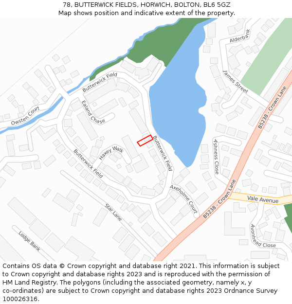 78, BUTTERWICK FIELDS, HORWICH, BOLTON, BL6 5GZ: Location map and indicative extent of plot