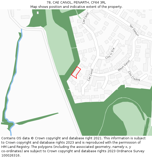 78, CAE CANOL, PENARTH, CF64 3RL: Location map and indicative extent of plot