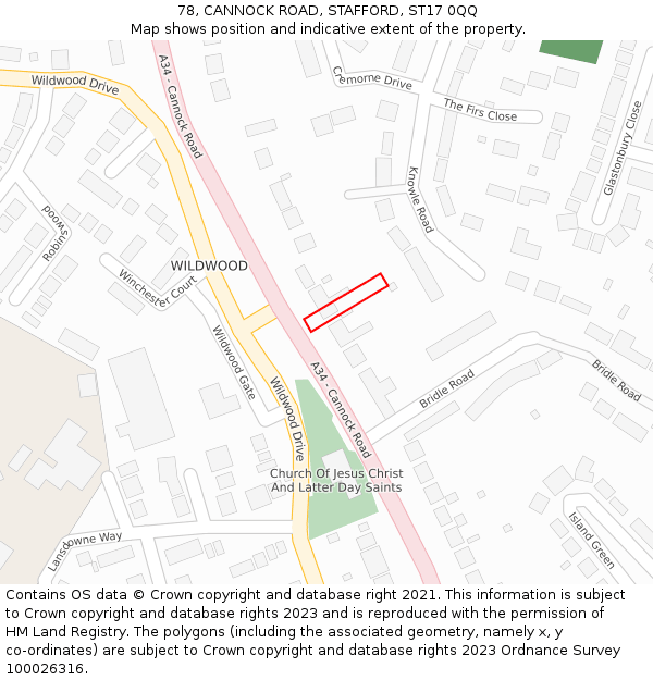 78, CANNOCK ROAD, STAFFORD, ST17 0QQ: Location map and indicative extent of plot