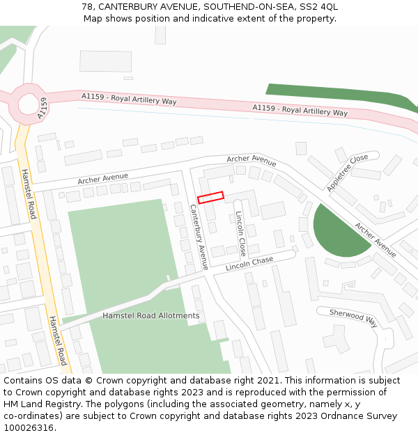 78, CANTERBURY AVENUE, SOUTHEND-ON-SEA, SS2 4QL: Location map and indicative extent of plot