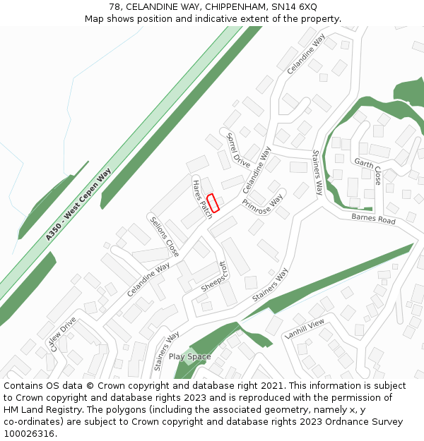 78, CELANDINE WAY, CHIPPENHAM, SN14 6XQ: Location map and indicative extent of plot