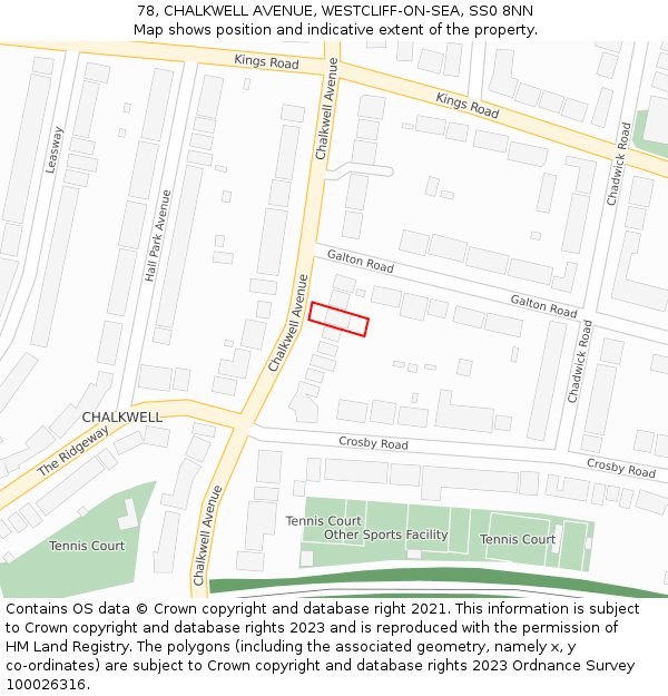 78, CHALKWELL AVENUE, WESTCLIFF-ON-SEA, SS0 8NN: Location map and indicative extent of plot