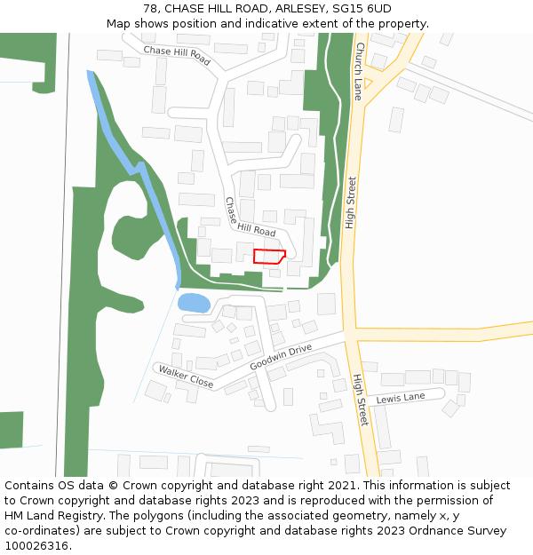 78, CHASE HILL ROAD, ARLESEY, SG15 6UD: Location map and indicative extent of plot