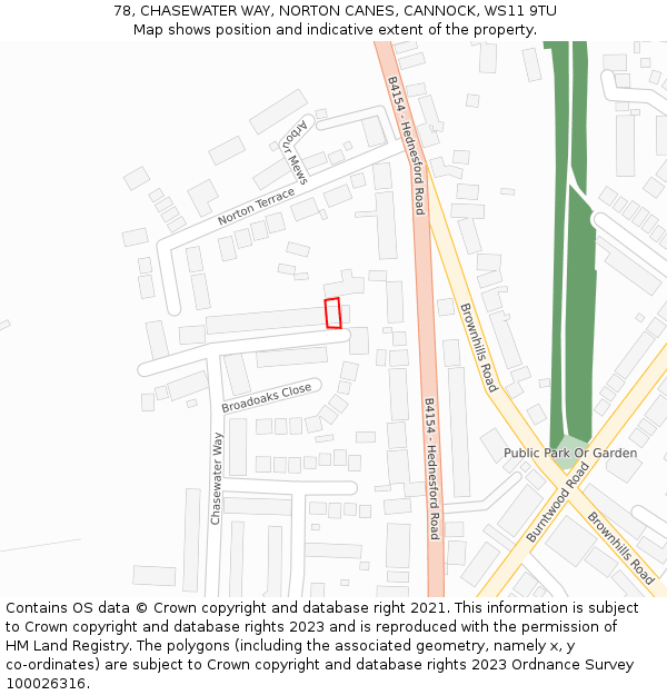 78, CHASEWATER WAY, NORTON CANES, CANNOCK, WS11 9TU: Location map and indicative extent of plot