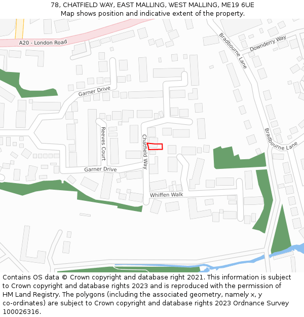 78, CHATFIELD WAY, EAST MALLING, WEST MALLING, ME19 6UE: Location map and indicative extent of plot