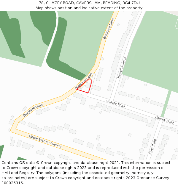 78, CHAZEY ROAD, CAVERSHAM, READING, RG4 7DU: Location map and indicative extent of plot