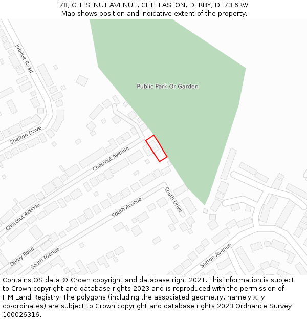 78, CHESTNUT AVENUE, CHELLASTON, DERBY, DE73 6RW: Location map and indicative extent of plot