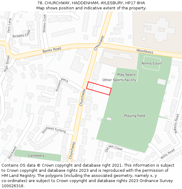 78, CHURCHWAY, HADDENHAM, AYLESBURY, HP17 8HA: Location map and indicative extent of plot