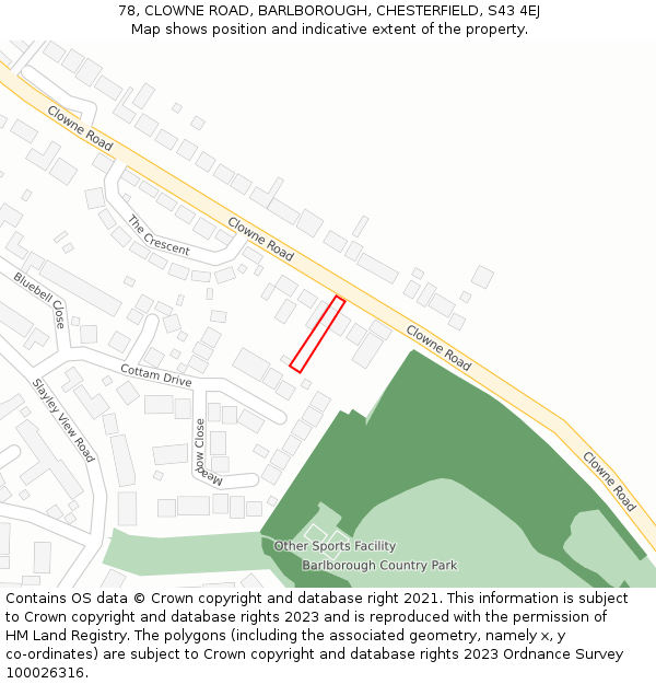 78, CLOWNE ROAD, BARLBOROUGH, CHESTERFIELD, S43 4EJ: Location map and indicative extent of plot