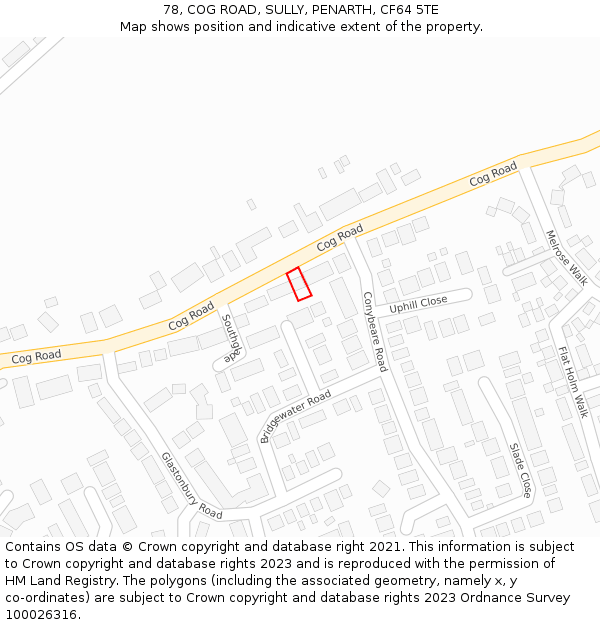 78, COG ROAD, SULLY, PENARTH, CF64 5TE: Location map and indicative extent of plot