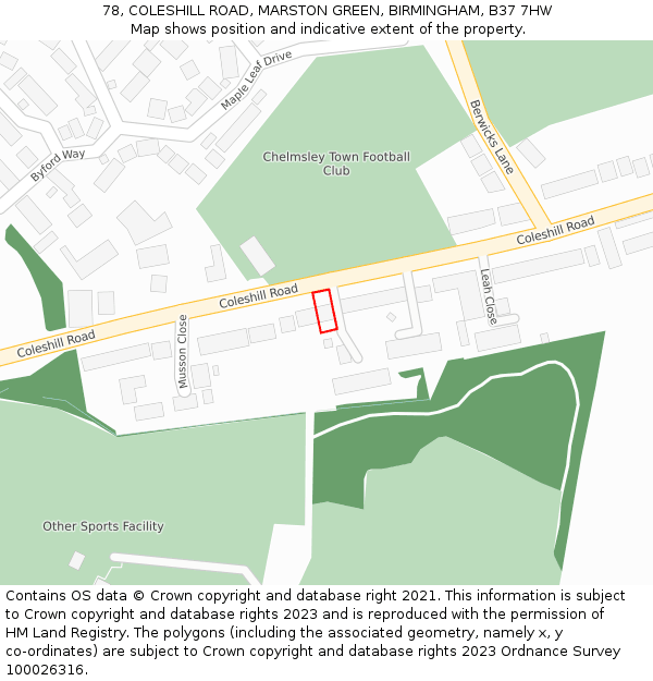 78, COLESHILL ROAD, MARSTON GREEN, BIRMINGHAM, B37 7HW: Location map and indicative extent of plot