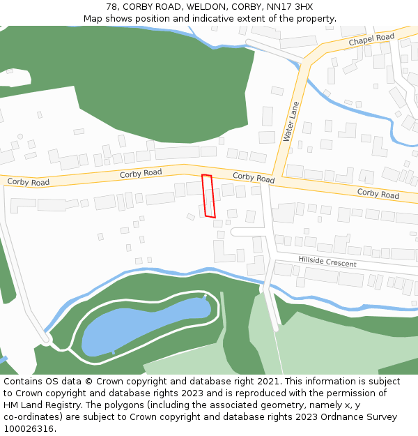 78, CORBY ROAD, WELDON, CORBY, NN17 3HX: Location map and indicative extent of plot