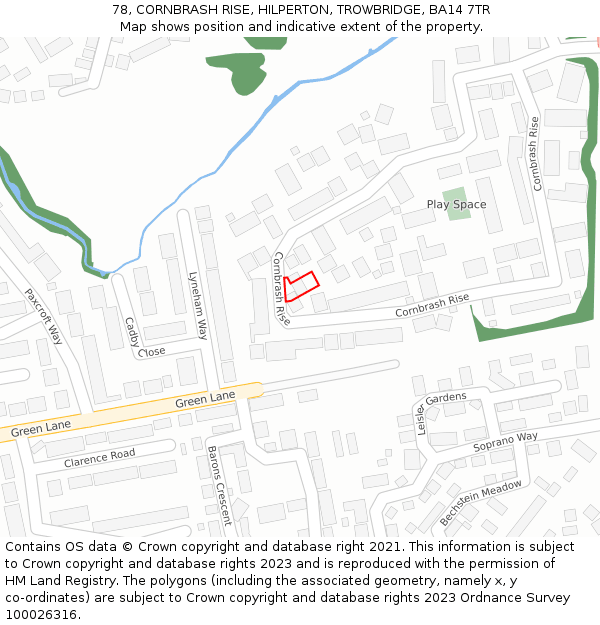 78, CORNBRASH RISE, HILPERTON, TROWBRIDGE, BA14 7TR: Location map and indicative extent of plot