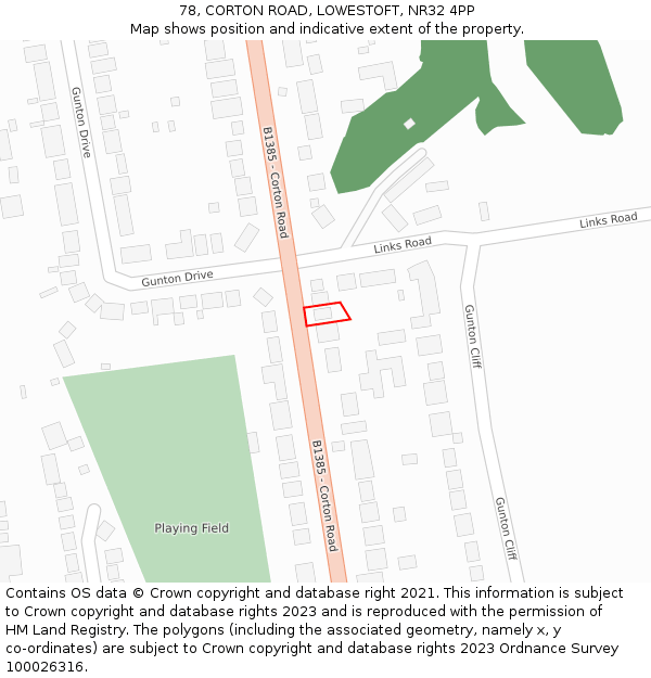 78, CORTON ROAD, LOWESTOFT, NR32 4PP: Location map and indicative extent of plot