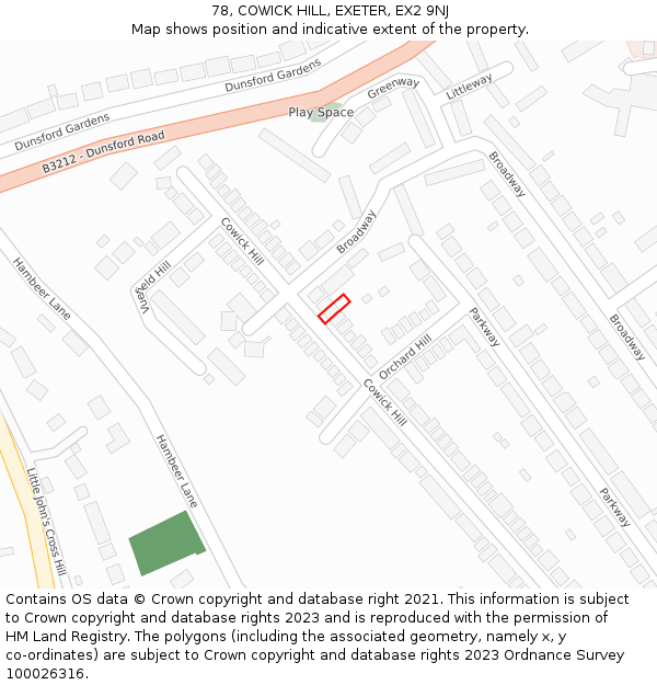 78, COWICK HILL, EXETER, EX2 9NJ: Location map and indicative extent of plot