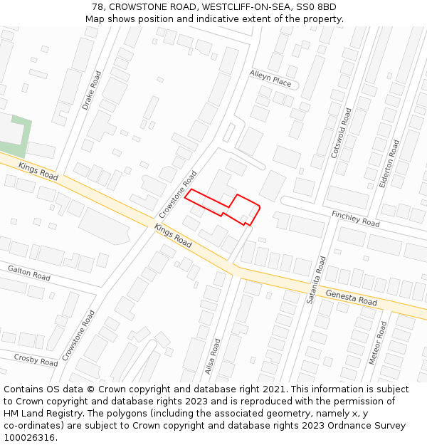78, CROWSTONE ROAD, WESTCLIFF-ON-SEA, SS0 8BD: Location map and indicative extent of plot