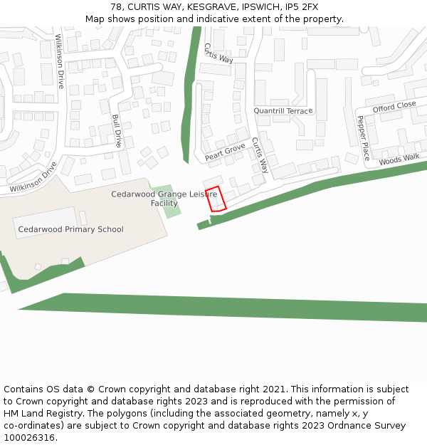 78, CURTIS WAY, KESGRAVE, IPSWICH, IP5 2FX: Location map and indicative extent of plot