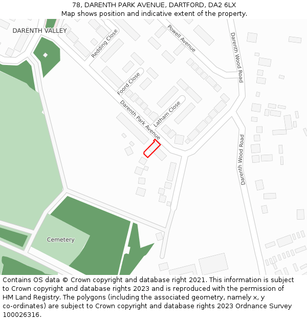 78, DARENTH PARK AVENUE, DARTFORD, DA2 6LX: Location map and indicative extent of plot