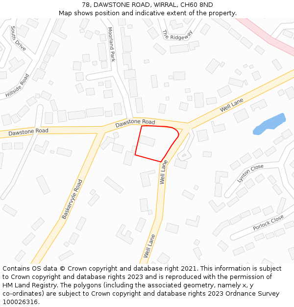 78, DAWSTONE ROAD, WIRRAL, CH60 8ND: Location map and indicative extent of plot