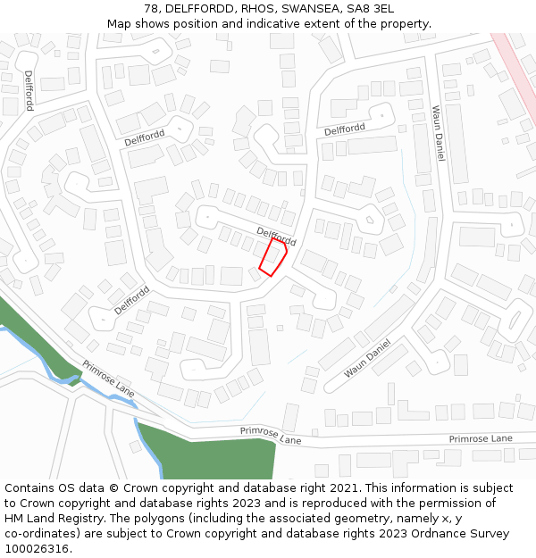 78, DELFFORDD, RHOS, SWANSEA, SA8 3EL: Location map and indicative extent of plot