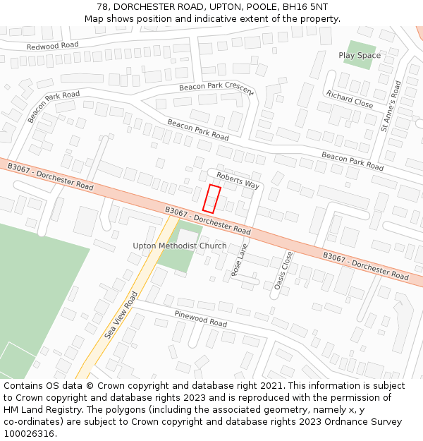 78, DORCHESTER ROAD, UPTON, POOLE, BH16 5NT: Location map and indicative extent of plot