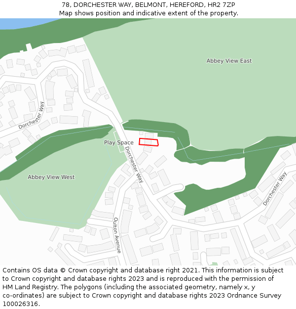 78, DORCHESTER WAY, BELMONT, HEREFORD, HR2 7ZP: Location map and indicative extent of plot