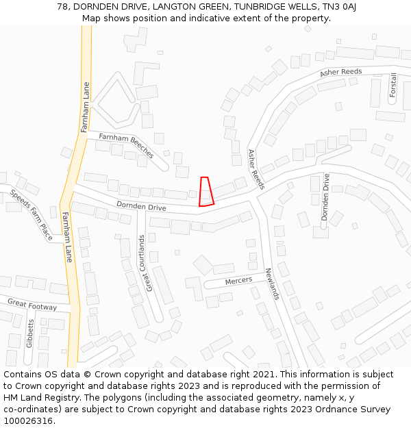 78, DORNDEN DRIVE, LANGTON GREEN, TUNBRIDGE WELLS, TN3 0AJ: Location map and indicative extent of plot