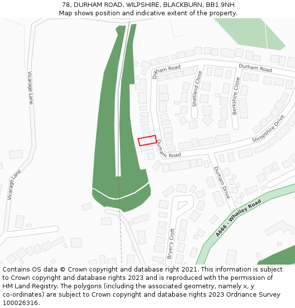 78, DURHAM ROAD, WILPSHIRE, BLACKBURN, BB1 9NH: Location map and indicative extent of plot