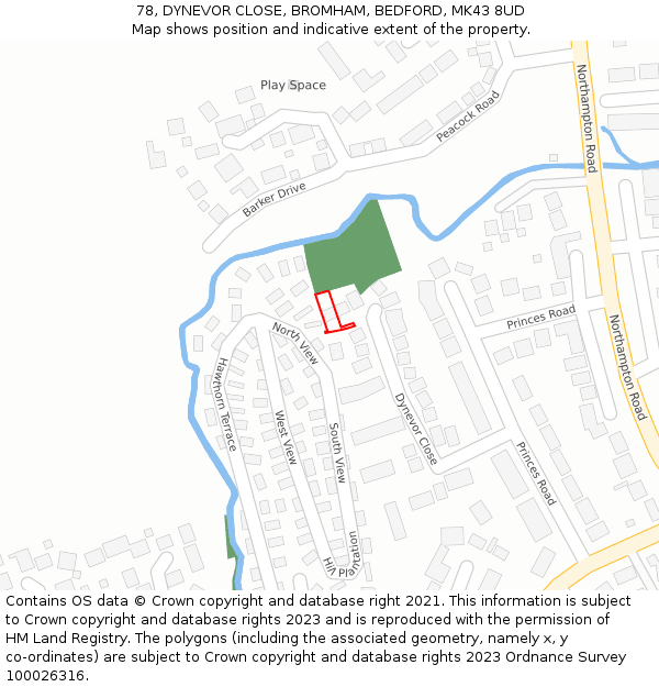 78, DYNEVOR CLOSE, BROMHAM, BEDFORD, MK43 8UD: Location map and indicative extent of plot