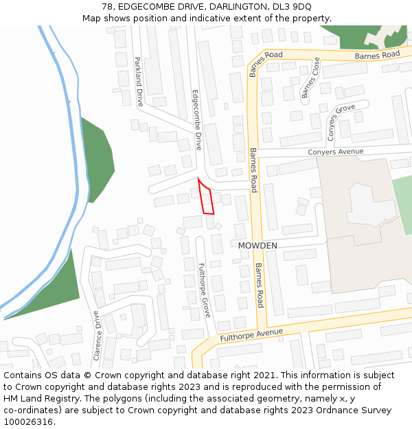 78, EDGECOMBE DRIVE, DARLINGTON, DL3 9DQ: Location map and indicative extent of plot