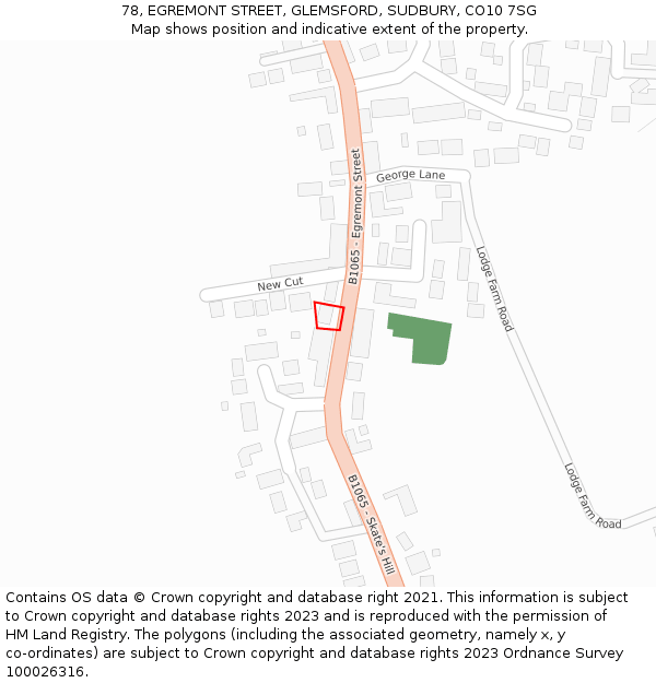 78, EGREMONT STREET, GLEMSFORD, SUDBURY, CO10 7SG: Location map and indicative extent of plot