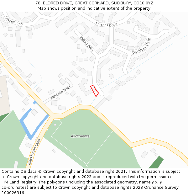 78, ELDRED DRIVE, GREAT CORNARD, SUDBURY, CO10 0YZ: Location map and indicative extent of plot