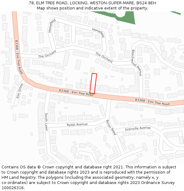 78, ELM TREE ROAD, LOCKING, WESTON-SUPER-MARE, BS24 8EH: Location map and indicative extent of plot