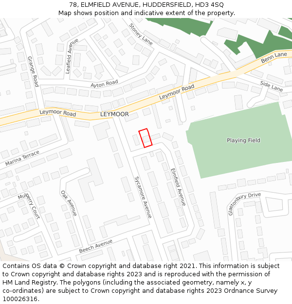 78, ELMFIELD AVENUE, HUDDERSFIELD, HD3 4SQ: Location map and indicative extent of plot