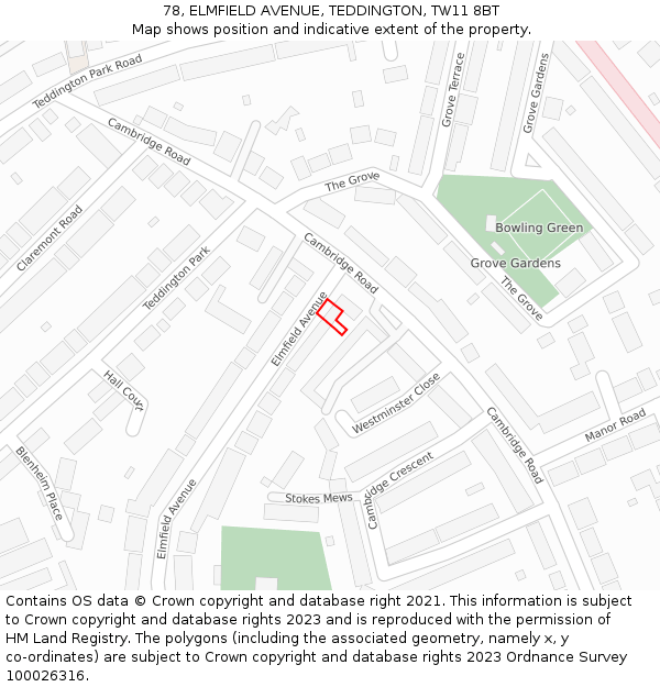 78, ELMFIELD AVENUE, TEDDINGTON, TW11 8BT: Location map and indicative extent of plot