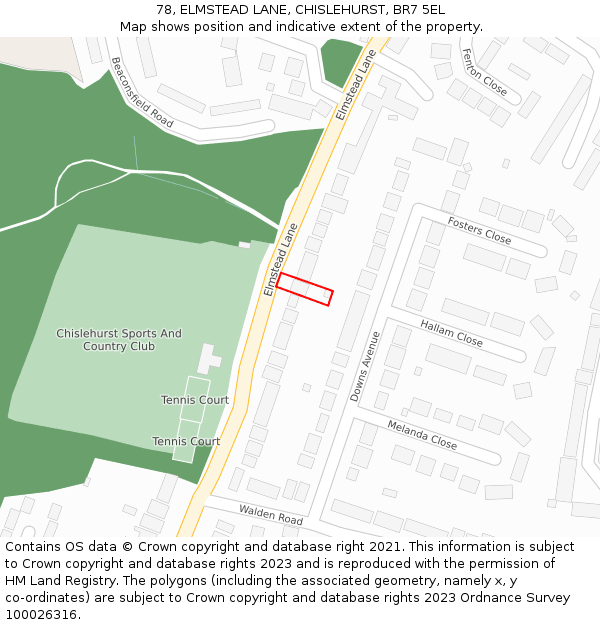 78, ELMSTEAD LANE, CHISLEHURST, BR7 5EL: Location map and indicative extent of plot