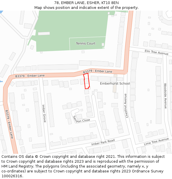 78, EMBER LANE, ESHER, KT10 8EN: Location map and indicative extent of plot