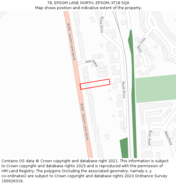 78, EPSOM LANE NORTH, EPSOM, KT18 5QA: Location map and indicative extent of plot