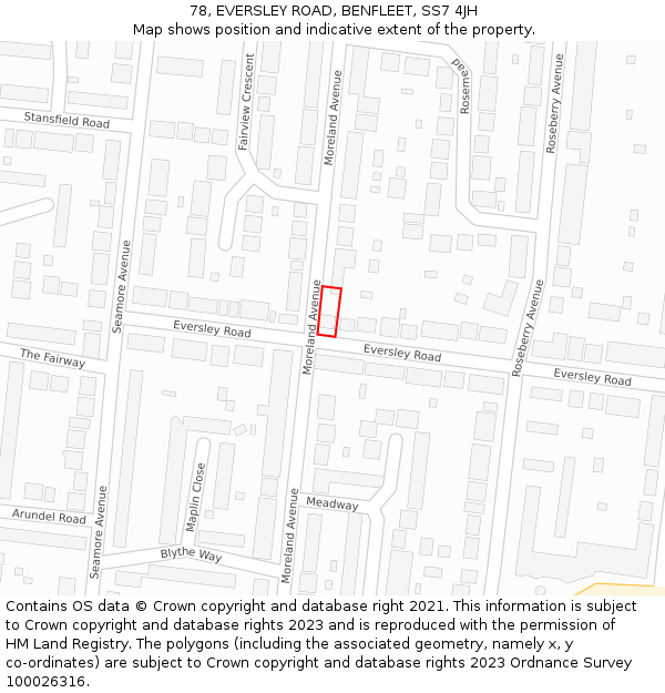 78, EVERSLEY ROAD, BENFLEET, SS7 4JH: Location map and indicative extent of plot