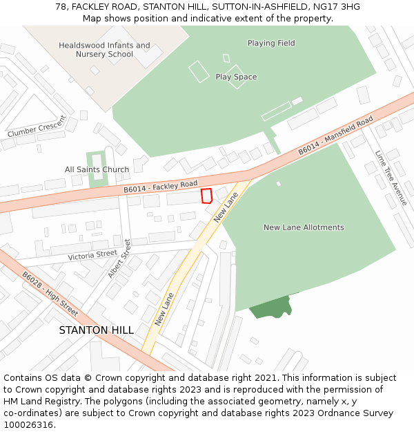 78, FACKLEY ROAD, STANTON HILL, SUTTON-IN-ASHFIELD, NG17 3HG: Location map and indicative extent of plot